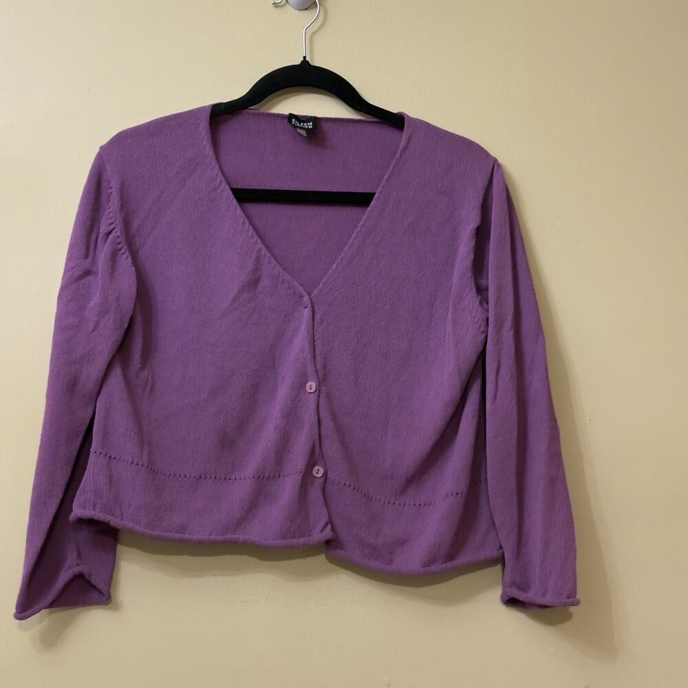 Balletcore Y2K Eileen Fisher Cropped Cardigan Sweater Large Purple Shrug Knit